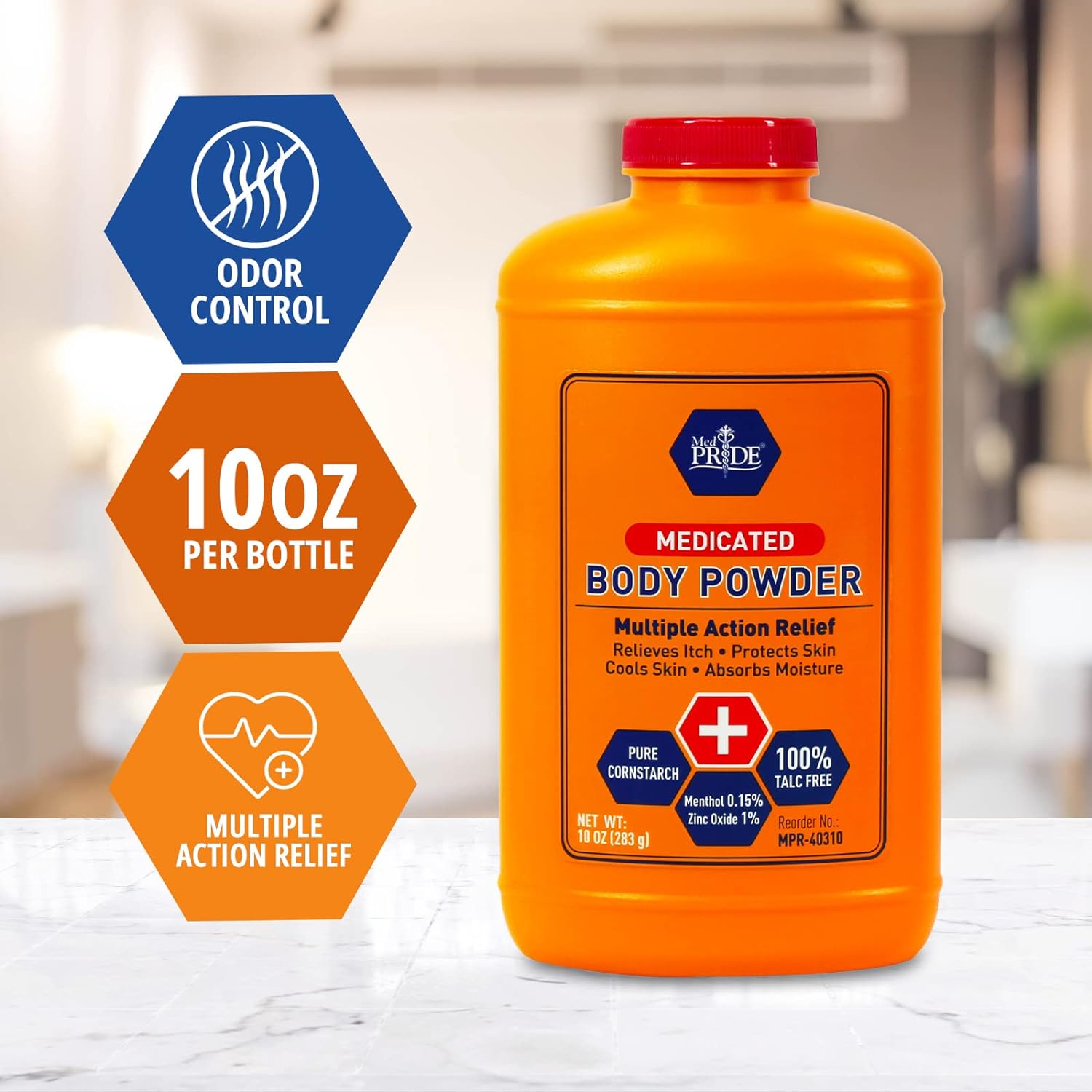 MedPride Medicated Body Powder with Zinc Oxide Talc-Free Cornstarch Baby Powder with Seal, 10 Oz - 24/cs.