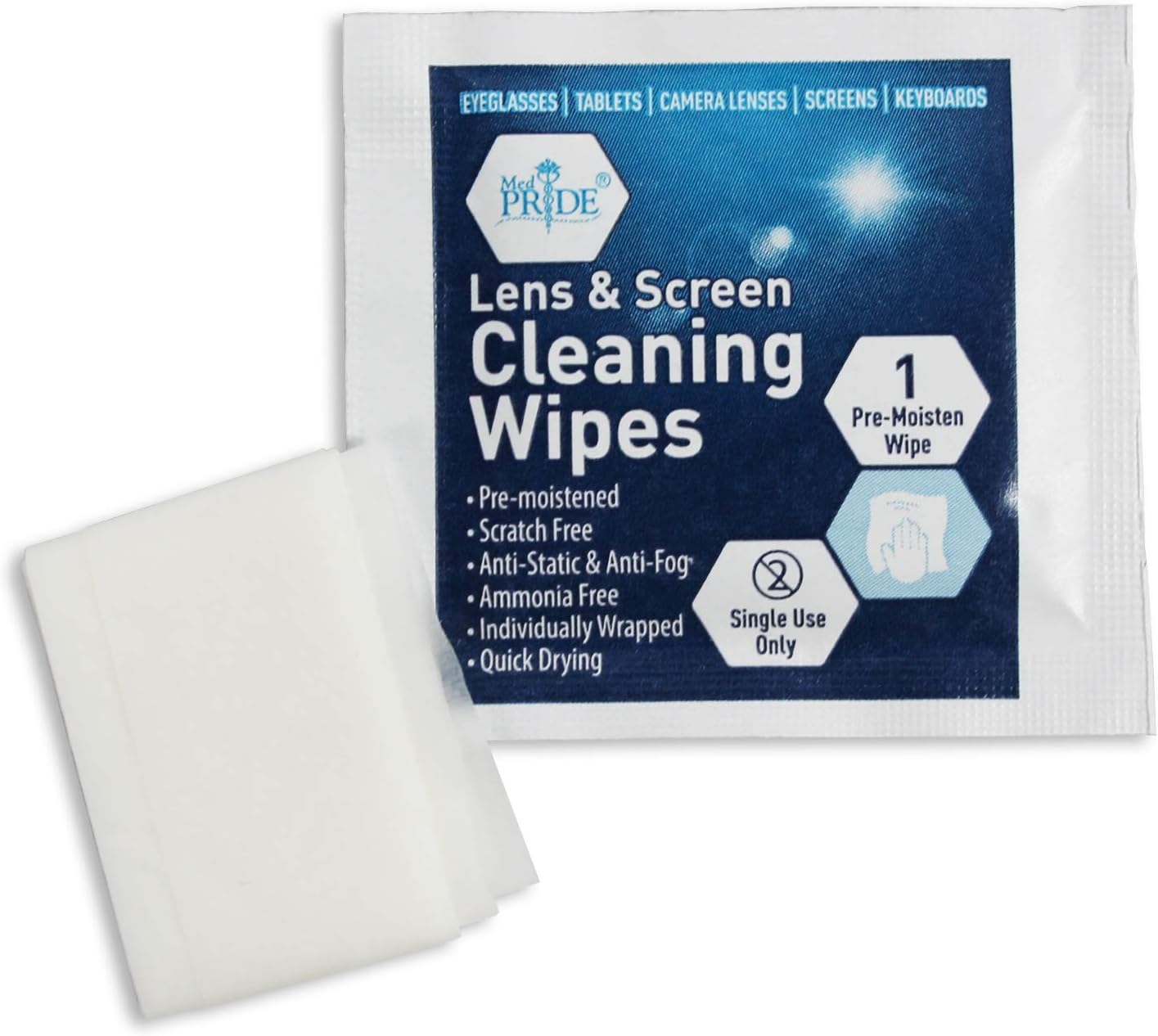MedPride Premoistened Lens Cleaning Wipes - 6" x 5"- 100 wipes/ Case of 50 (5000 count)