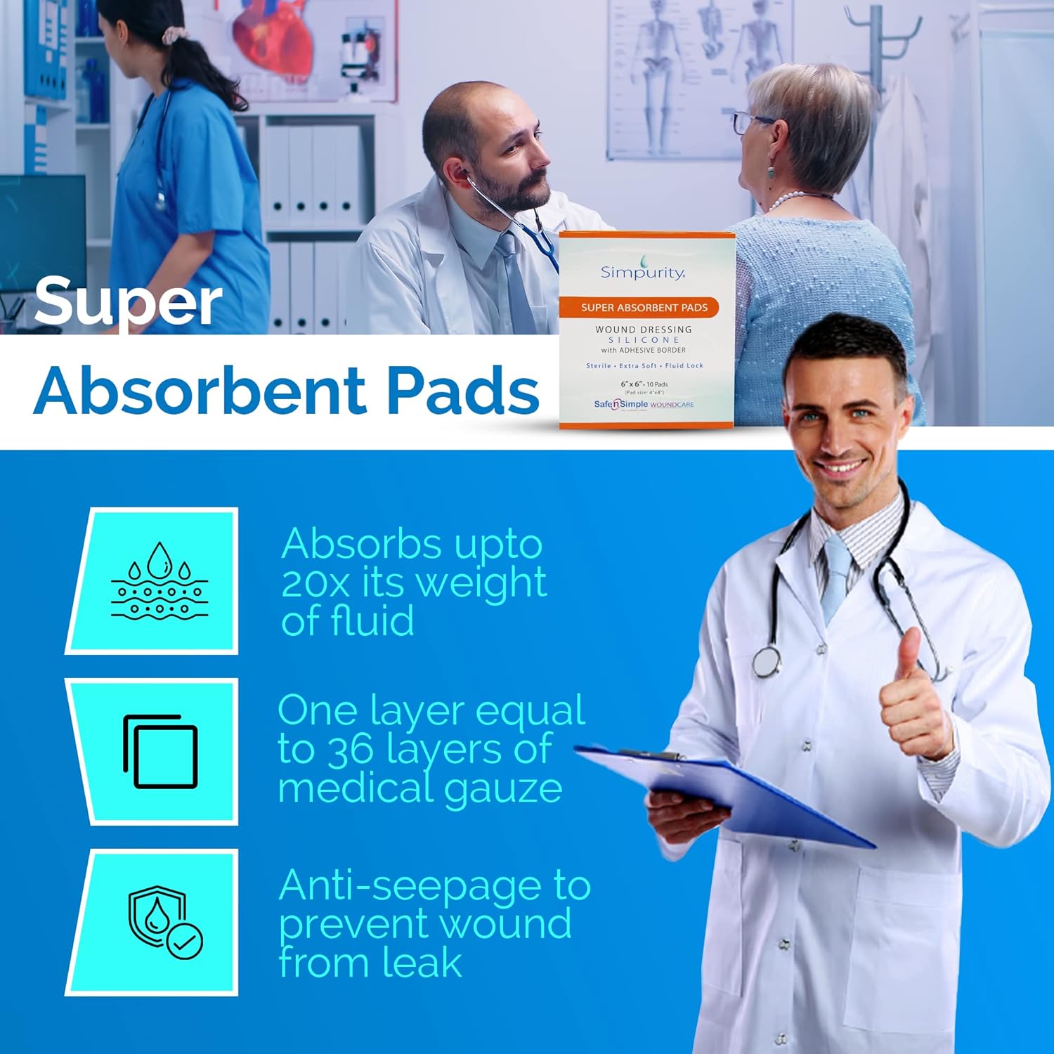 Safe N Simple Simpurity Super Absorbent Pad Wound Dressing (160 Count)