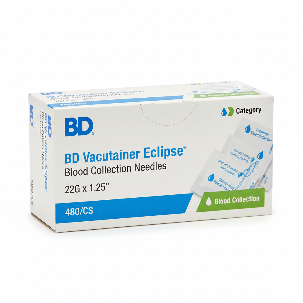 BD Vacutainer Eclipse Blood Collection Needles, 22G x 1.25", 480/CS - close-up detail shot