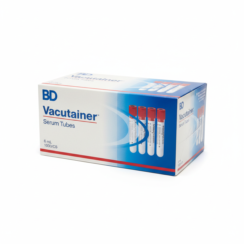 BD Vacutainer Serum Tubes, 6 mL 1000/CS - angled view showing packaging
