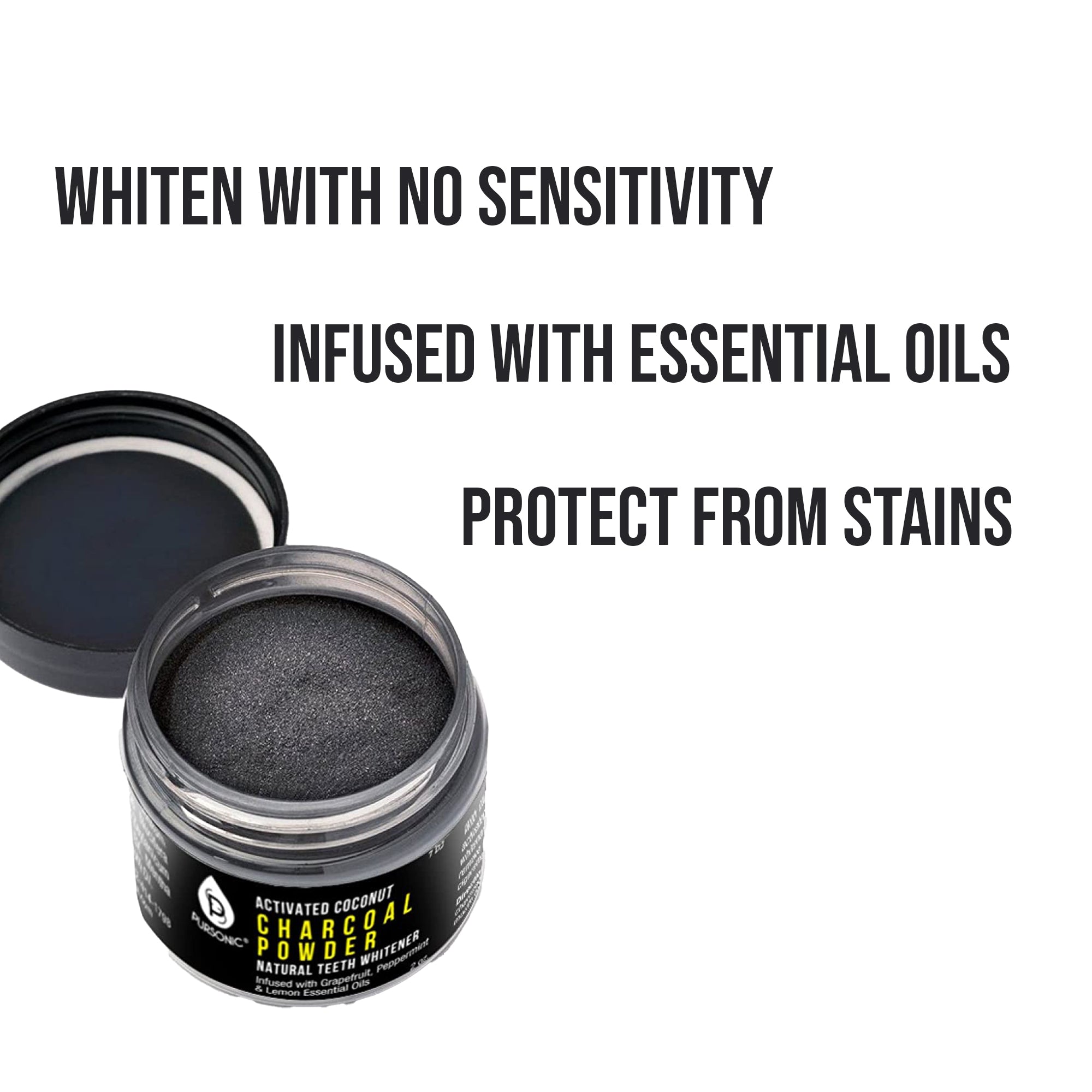 Pursonic Teeth Whitening Charcoal Powder Natural 5-Pack - Infused With Grapefruit, Peppermint & Lemon Essential Oils - 2oz Each by Pursonic