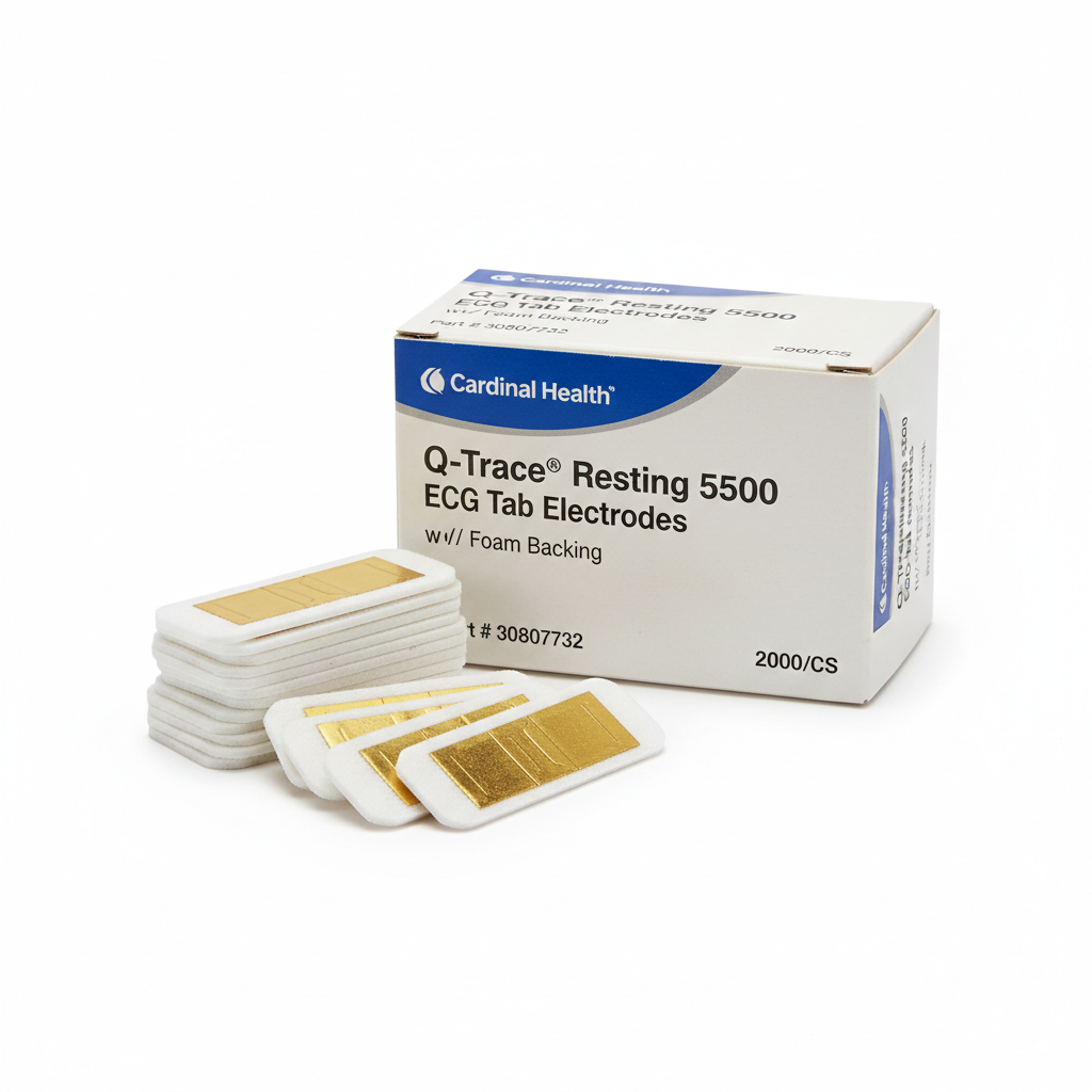 Cardinal Q-Trace® Resting   Gold 5500 ECG Tab Electrodes w/ Foam Backing Part # 30807732 2000/CS - close-up detail shot