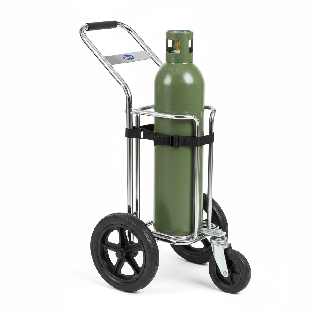 Chrome Oxygen Cylinder Cart - close-up detail shot