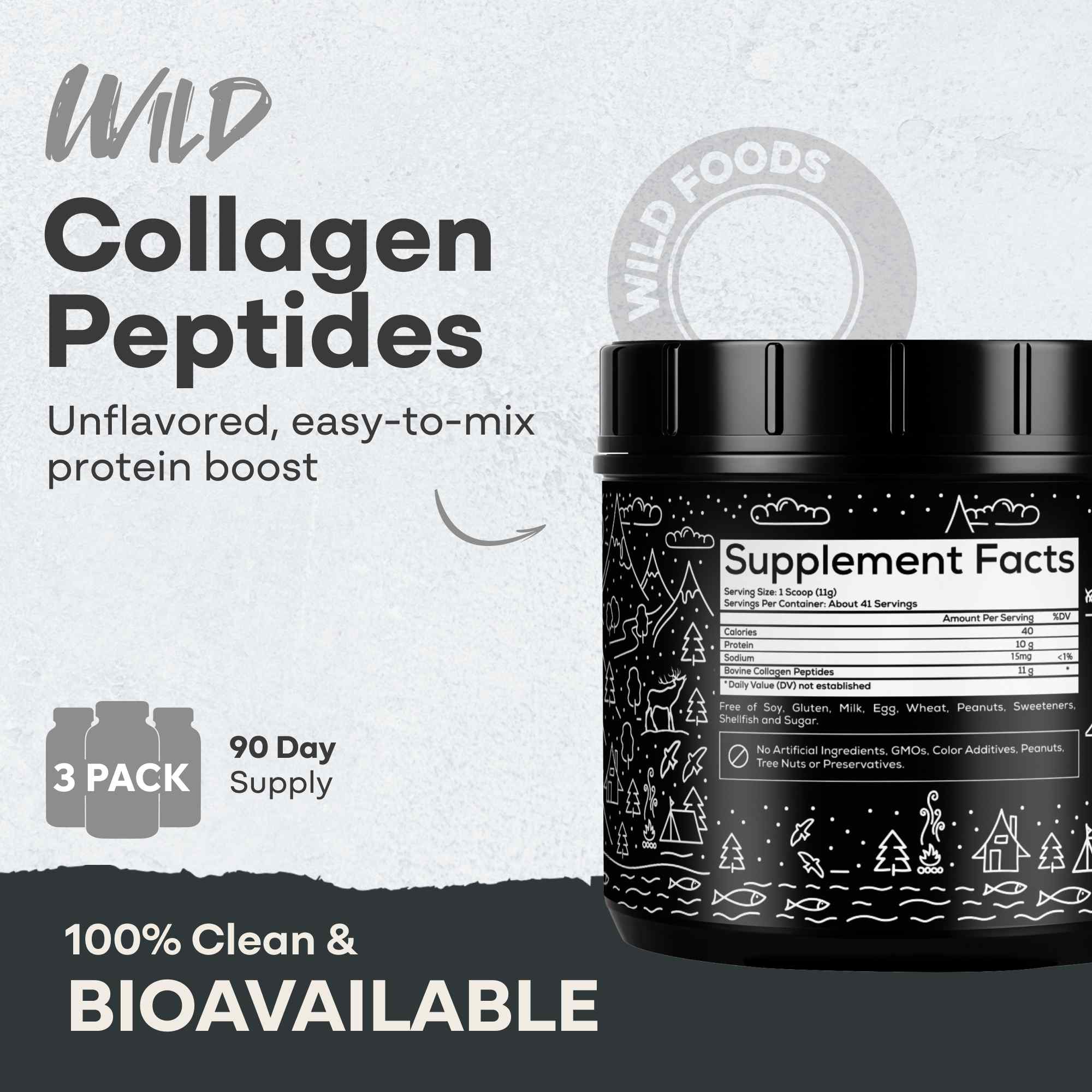 Grass-Fed Collagen Peptides, 41 servings – Skin, Hair & Joint Support Collagen by Wild Foods