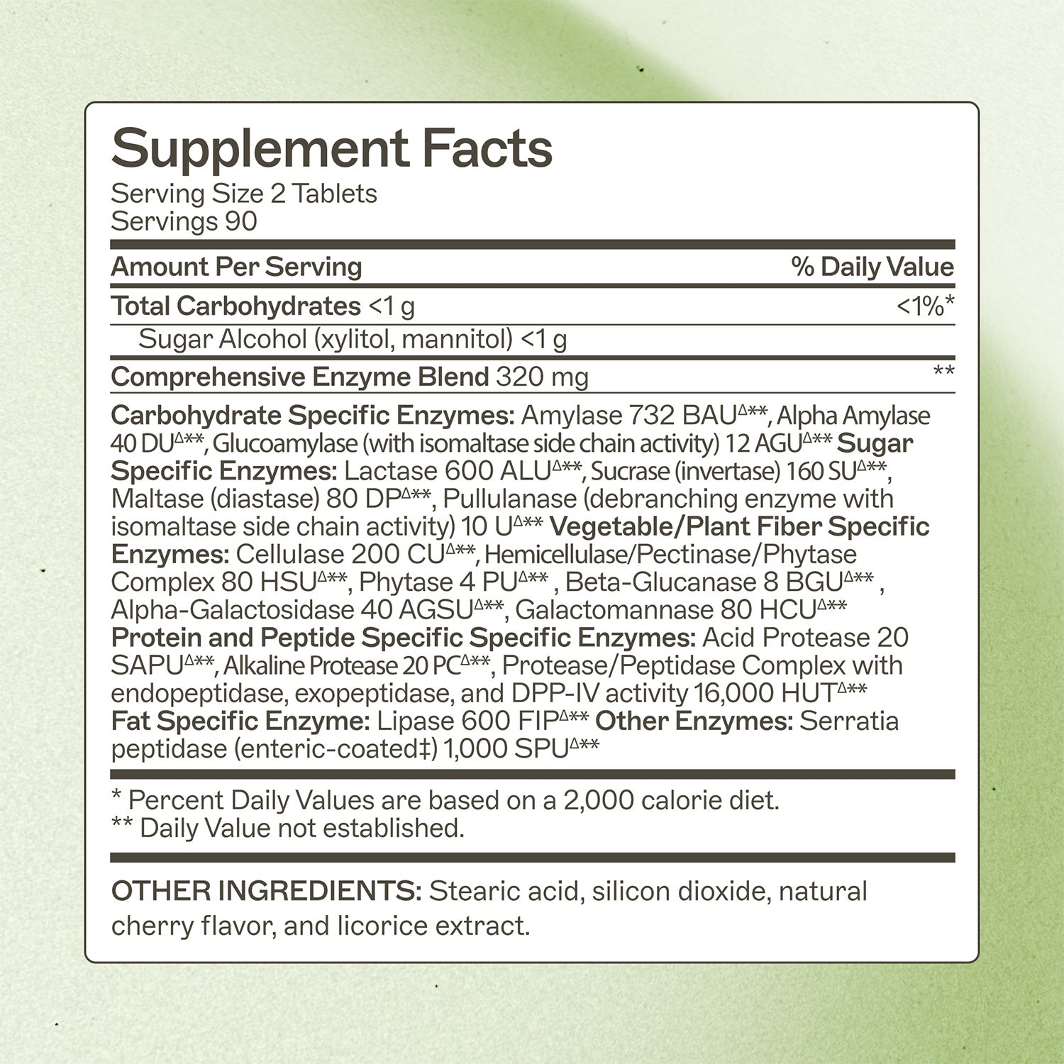 AMMD Complete Enzymes Chewable Supplements Facts Panel. 