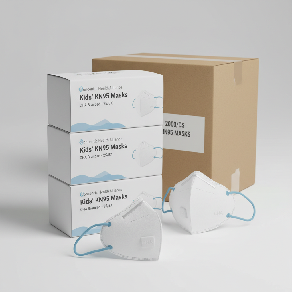 Concentric Health Alliance Kids' KN95 Masks CHA Branded - 25/BX, 2000/CS - close-up detail shot