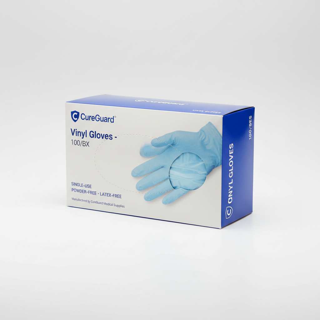 CureGuard Vinyl Gloves - 100/BX - close-up detail shot