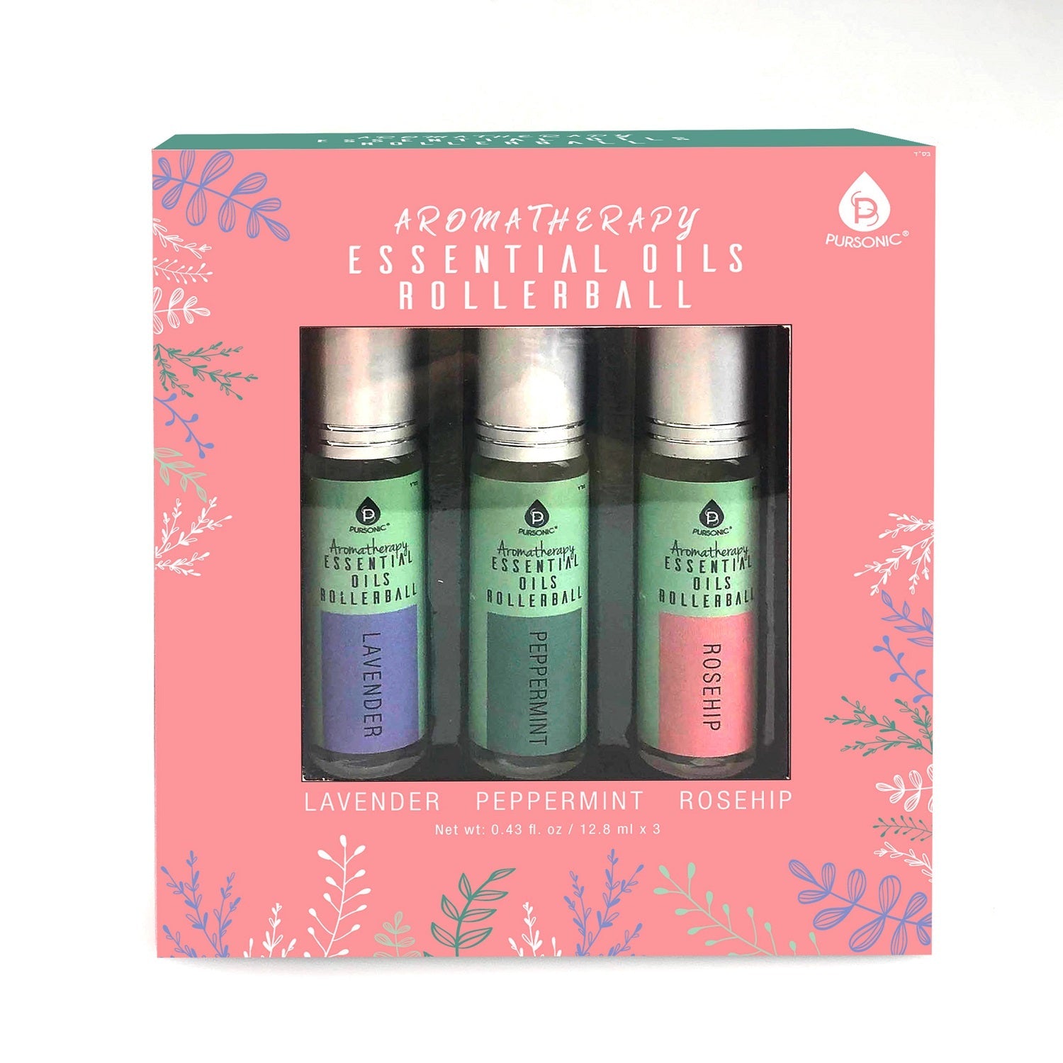 Aromatherapy Essential Oil Rollerballs (Lavender, Peppermint, Rosehip) by Pursonic