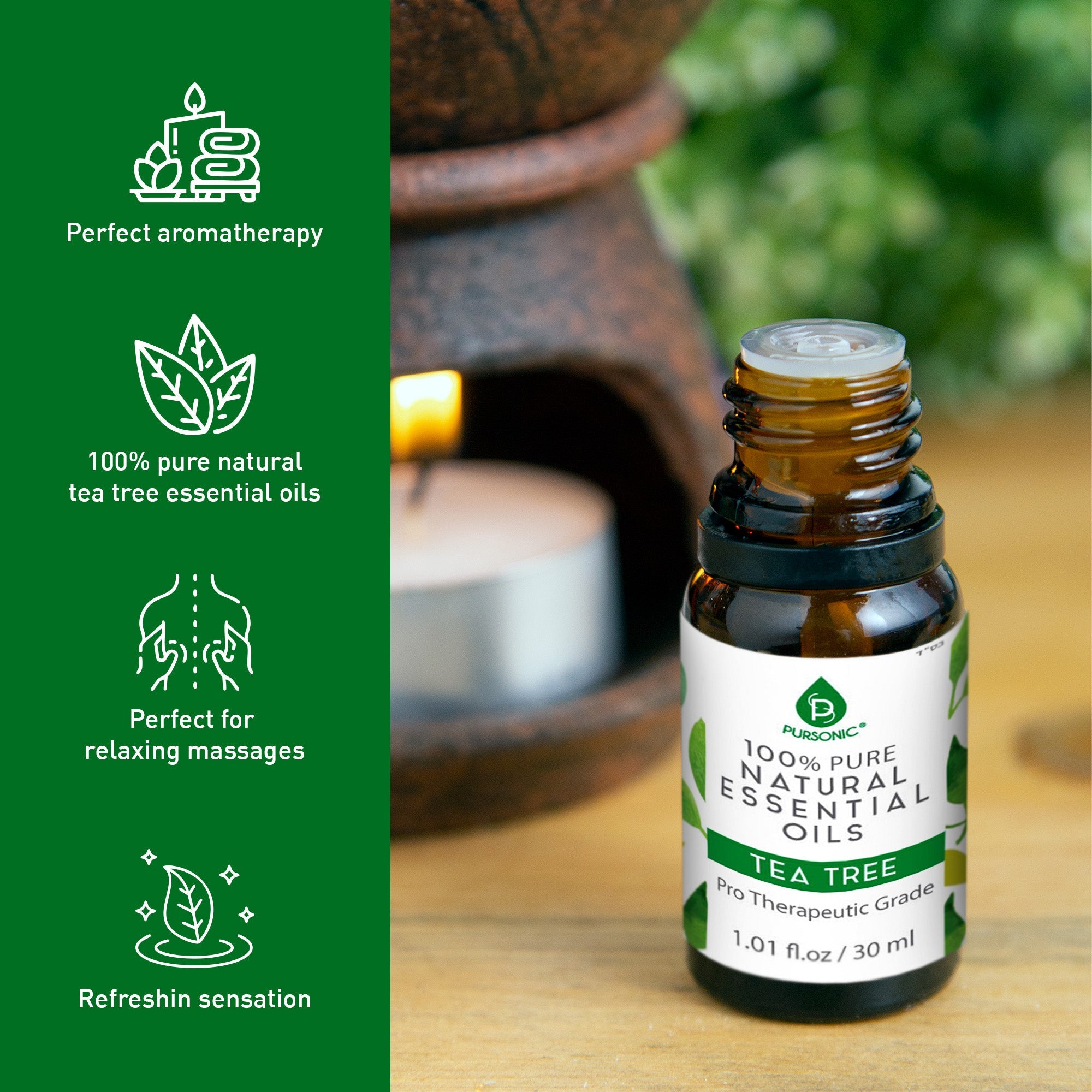 100% Pure & Natural Tea Tree Essential Oils by Pursonic