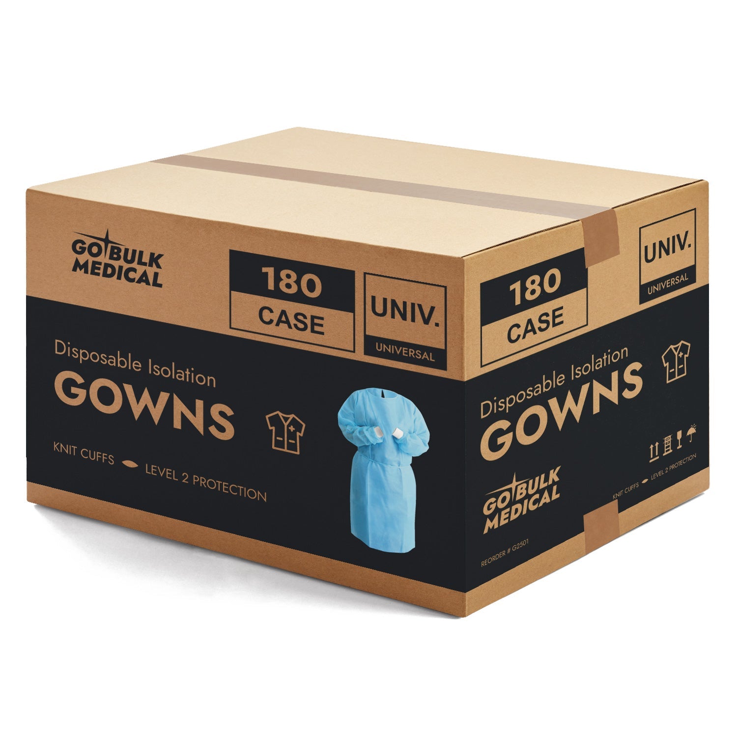 Disposable Isolation Gowns with Elastic Cuffs - Universal Size, Level 2, SMS, 180/Case - Blue