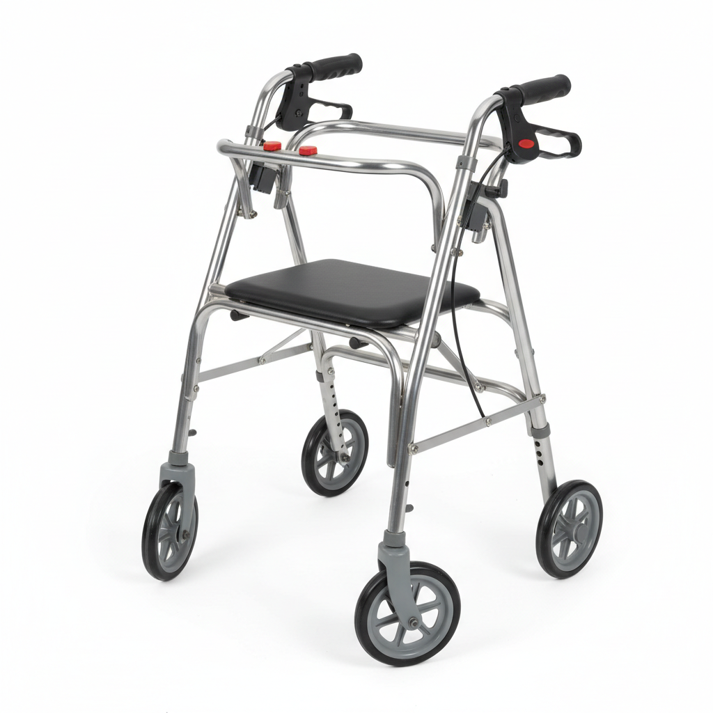 Folding Walker, Two Button with 5" Wheels - close-up detail shot