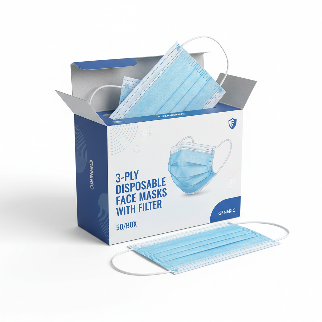 Generic 3-Ply Disposable Face Masks with Filter - 50/Box - close-up detail shot