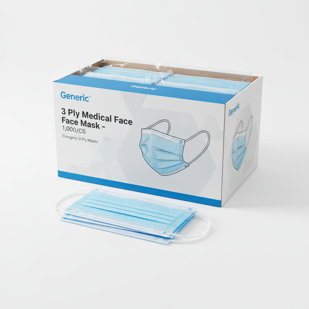 Generic 3 Ply Medical Face Mask - 1,000/CS - close-up detail shot