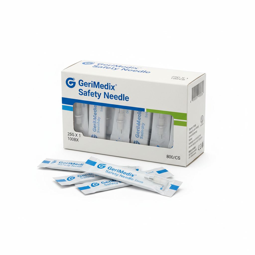 GeriMedix Safety Needle 25G X 1", 100BX, 800/CS - close-up detail shot