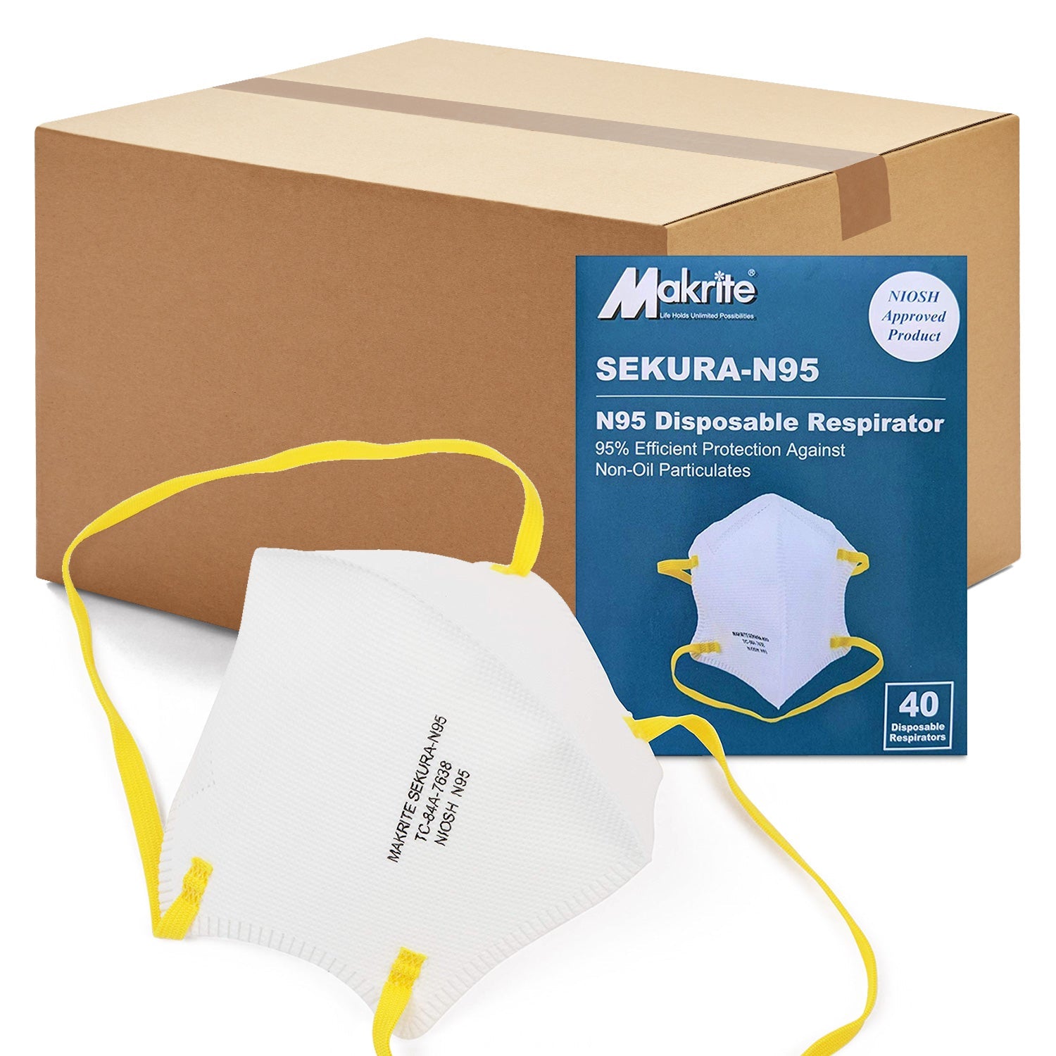 Makrite 480pcs Sekura N95 Foldable Particulate Respirator Mask, Regular Size