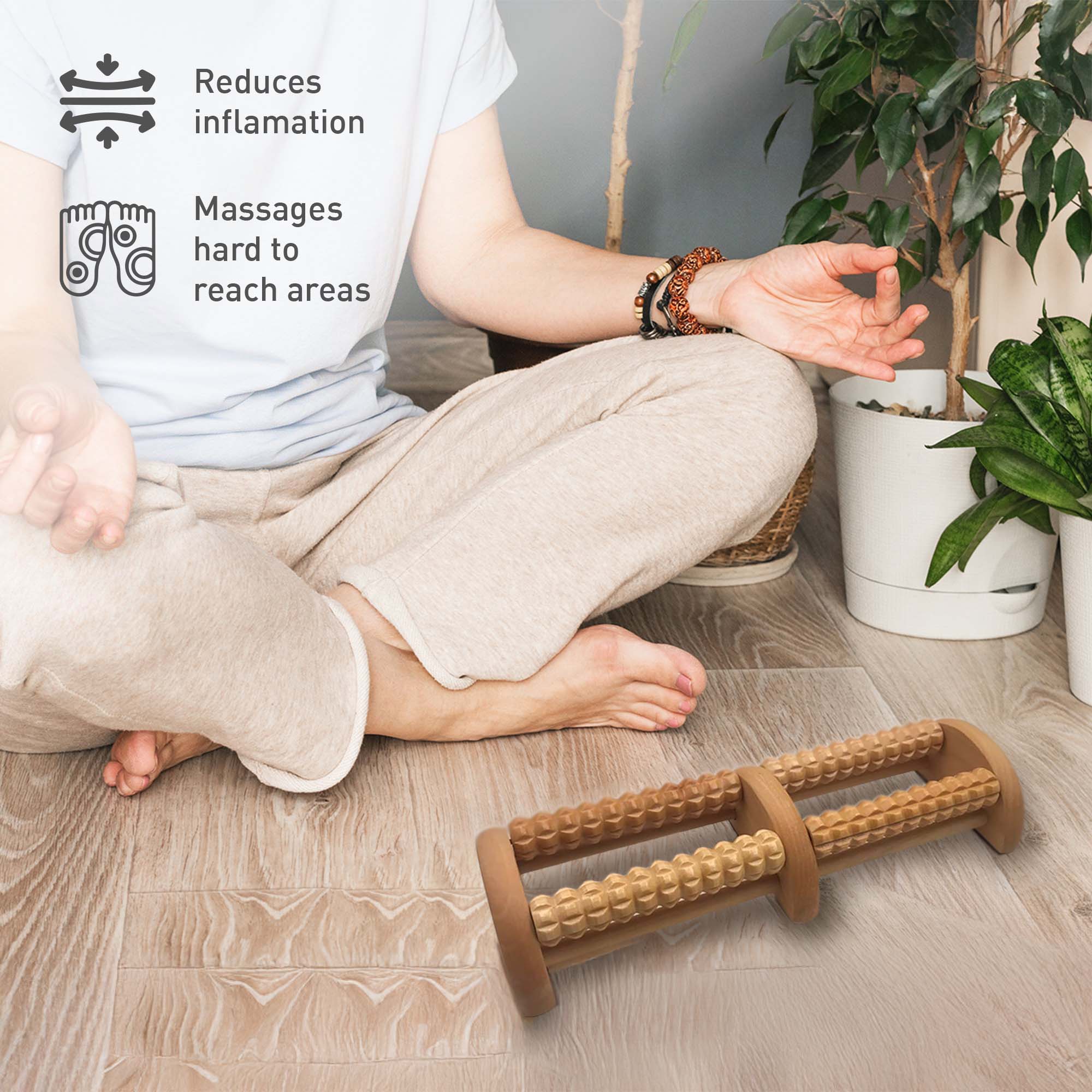Wooden Foot Massager with Dual Rollers by Pursonic