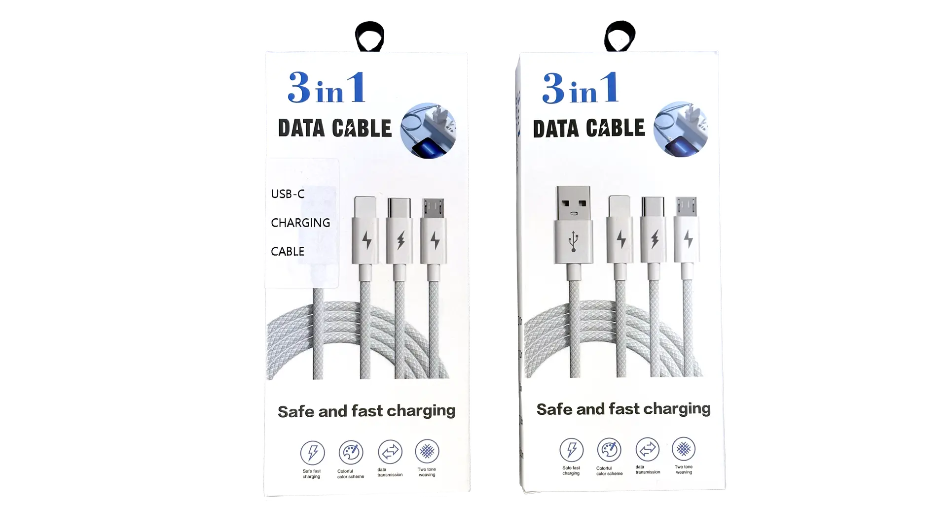 3-in-1 Braided USB Charging Cable | Lightning • Micro-USB • USB-C