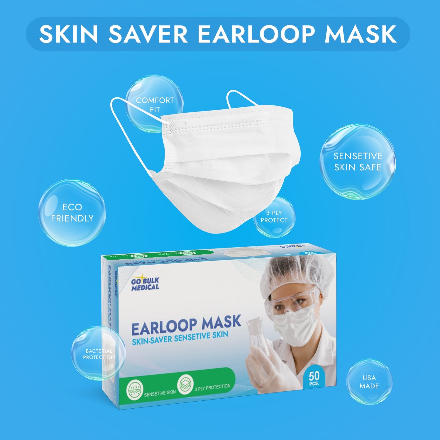 Pallet Sensitive Skin Earloop Masks(30,000 Masks) by Pro Gear - 60 Cases - Made in the USA
