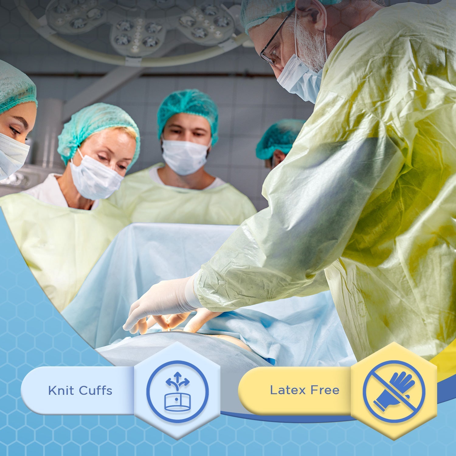 Disposable Isolation Gowns with Knit Cuffs - Universal Size, Level 2, SMS, 100/Case - Yellow