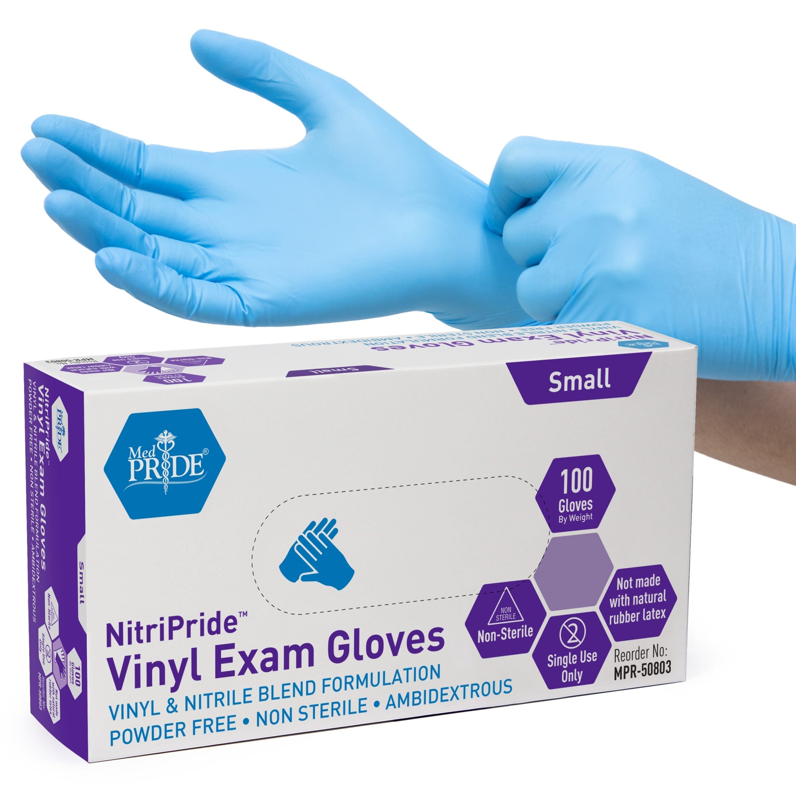 MedPride Synthetic Vinyl Exam Gloves 5 Mil Thick Non-Sterile Powder Free - 100 Gloves / Case of 10 (1000 count)