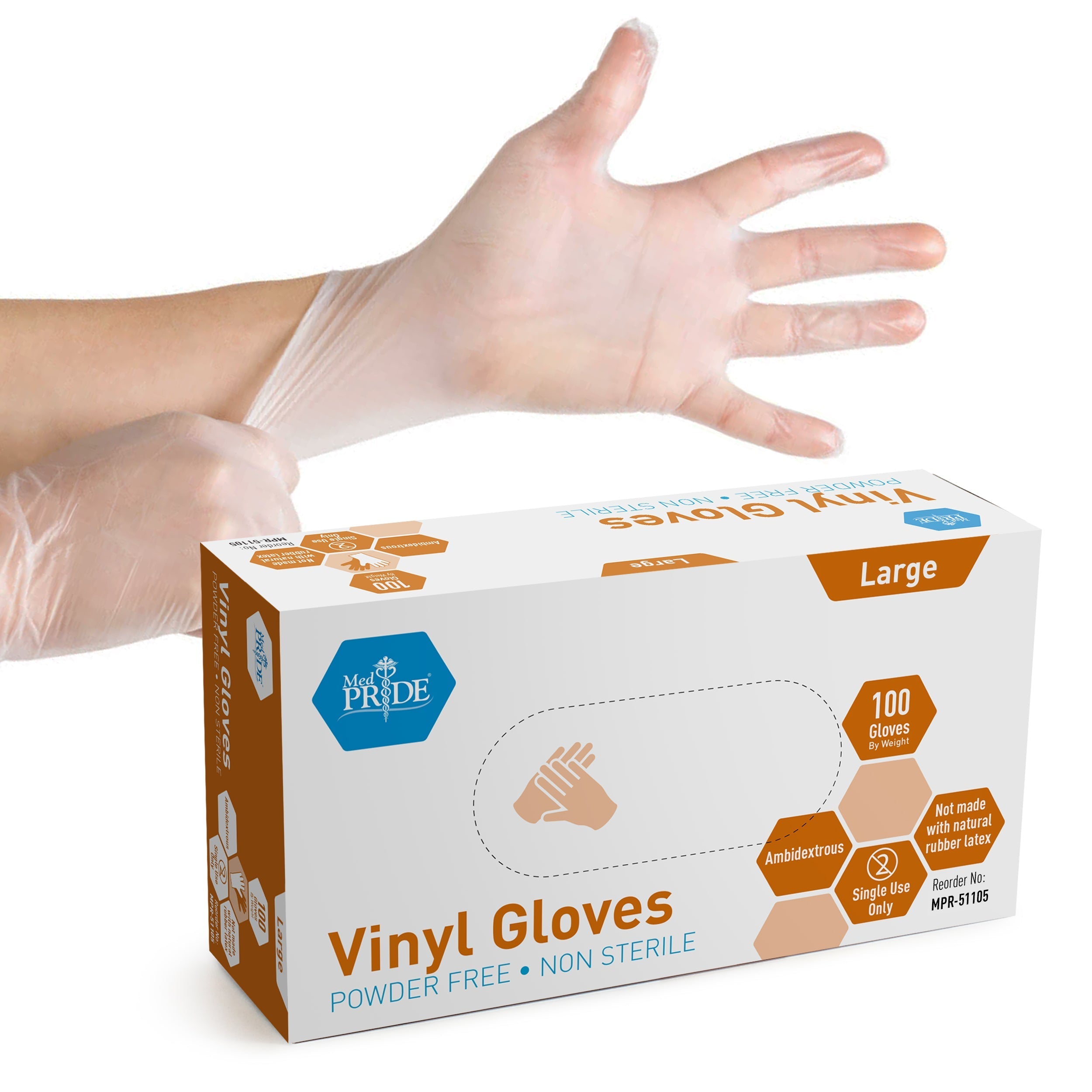 MedPride Vinyl General Purpose Gloves 4.3 Mil Thick Non-Sterile Powder Free - 100 Gloves / Case of 10 (1000 count)