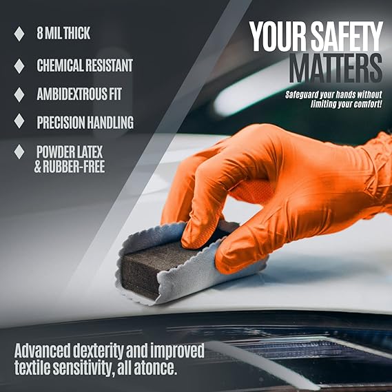 MedPride Maxx Strength Nitrile Industrial Orange Gloves, 8 Mil Thick - 100 Gloves / Case of 10 (1000 Count)