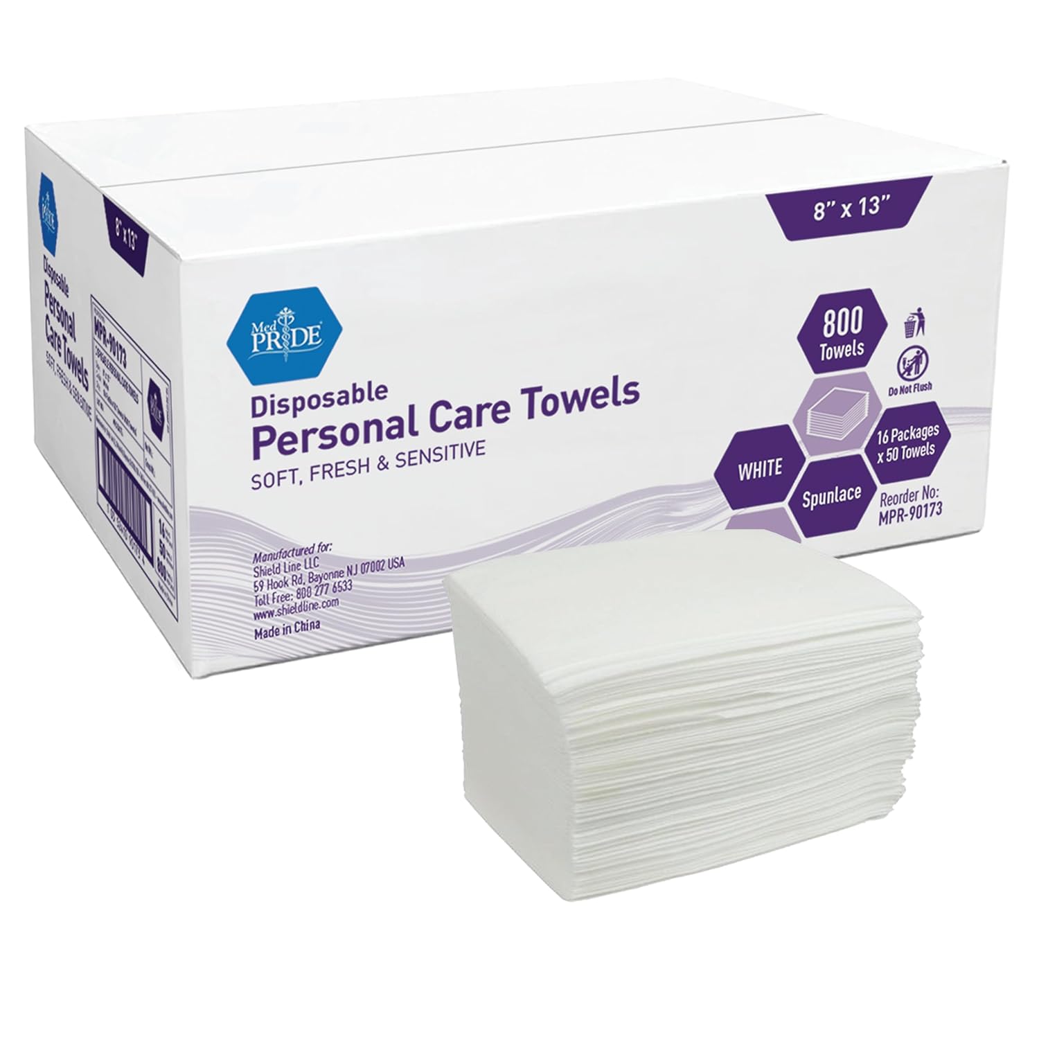 MedPride Disposable Dry Washcloths Air Laid Half Fold, 8" x 13" - 50/Pack, Case of 16 (800 Count)