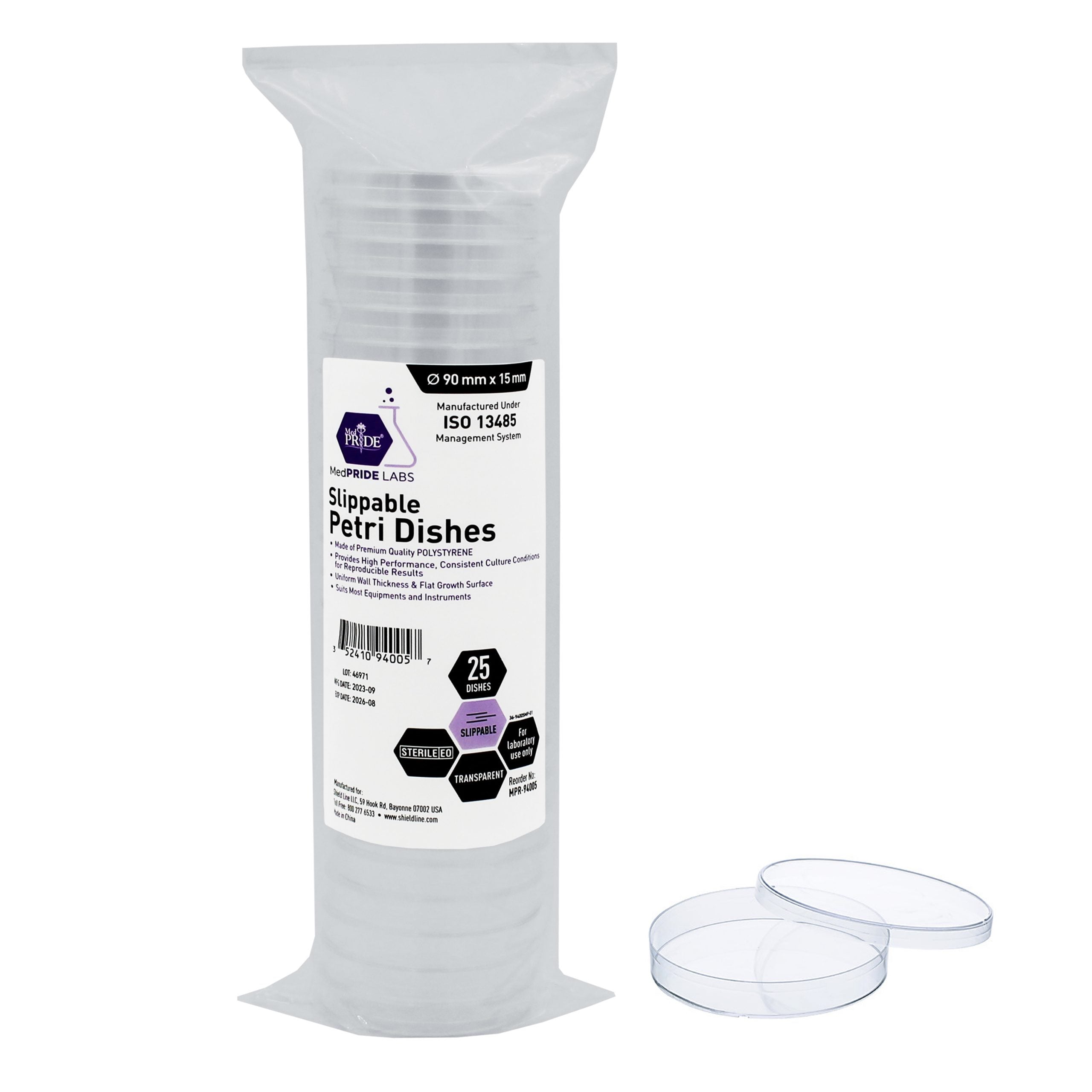 MedPride Slippable Petri Dishes with Lids, Sterile 90mmx15mm -  20 Pack of 25 (500 Count)
