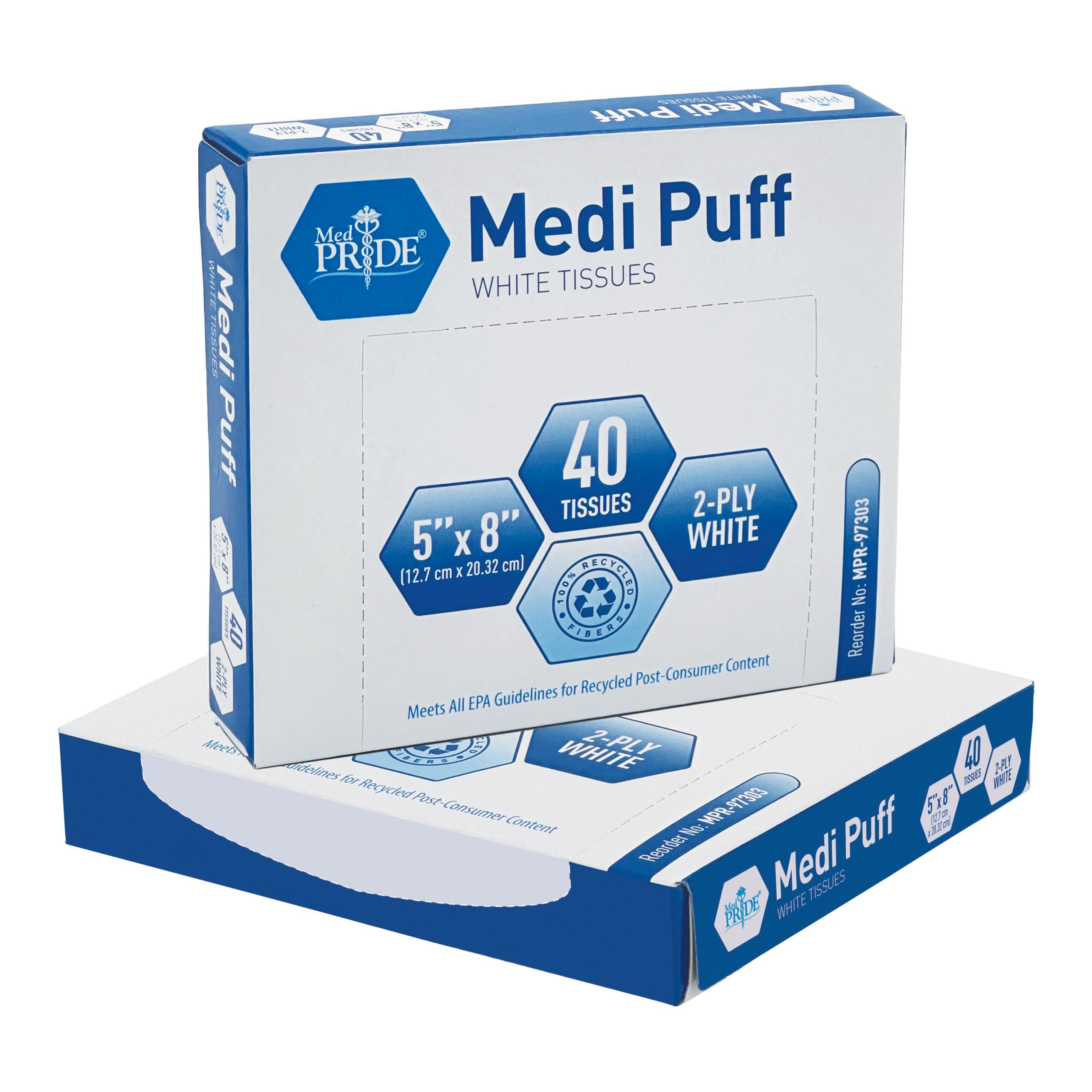 MedPride Medi Puff White Bedside Tissues 5"x8"- 40/Box, Case of 200 (8000 Count)