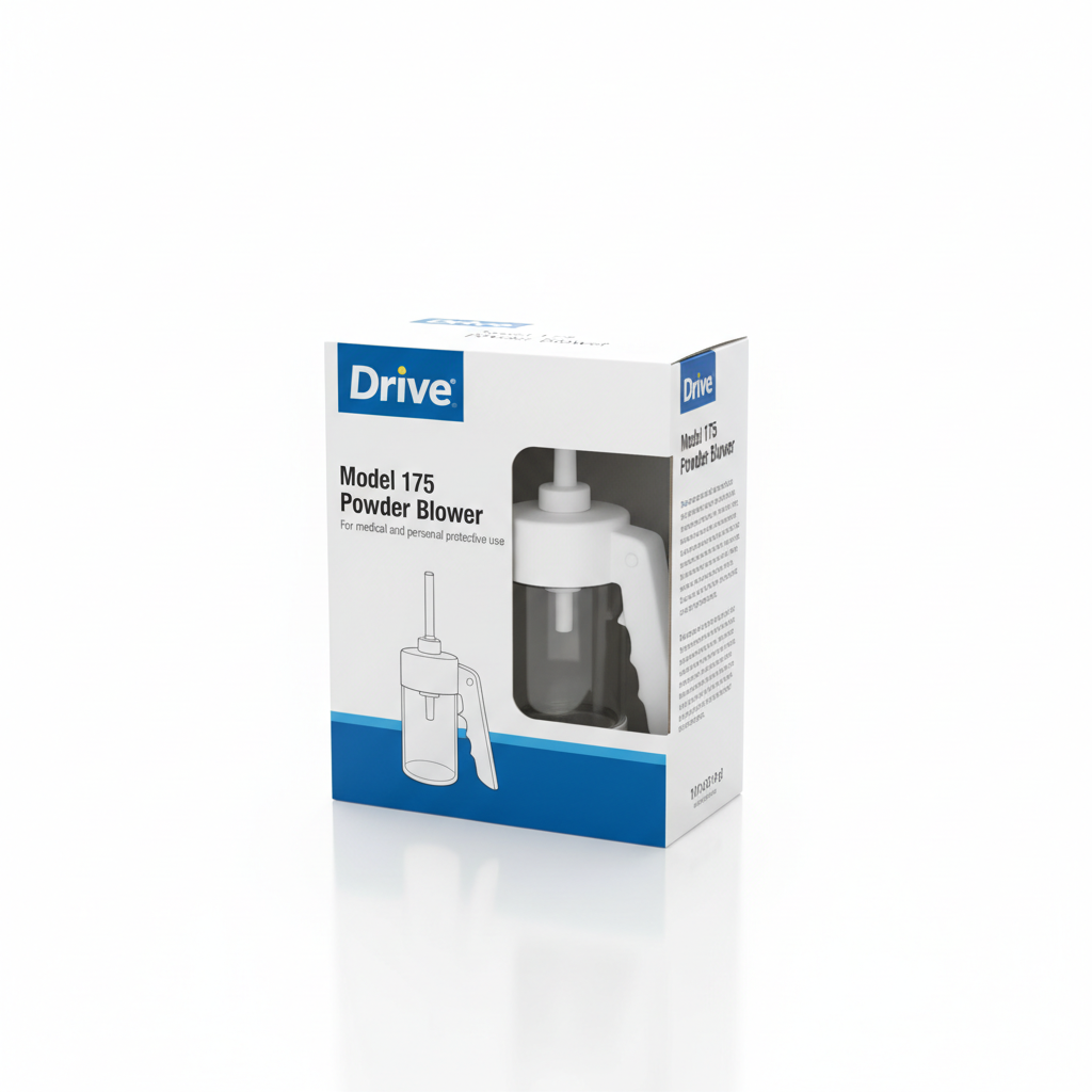 Model 175 Powder Blower - angled view showing packaging