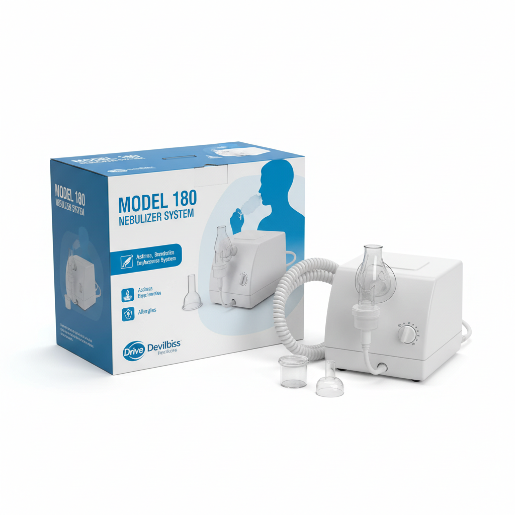 Model 180 Nebulizer - angled view showing packaging