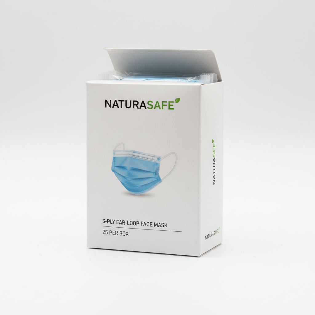 Naturasafe 3-Ply Ear-Loop Face Mask - 25 Per Box - close-up detail shot