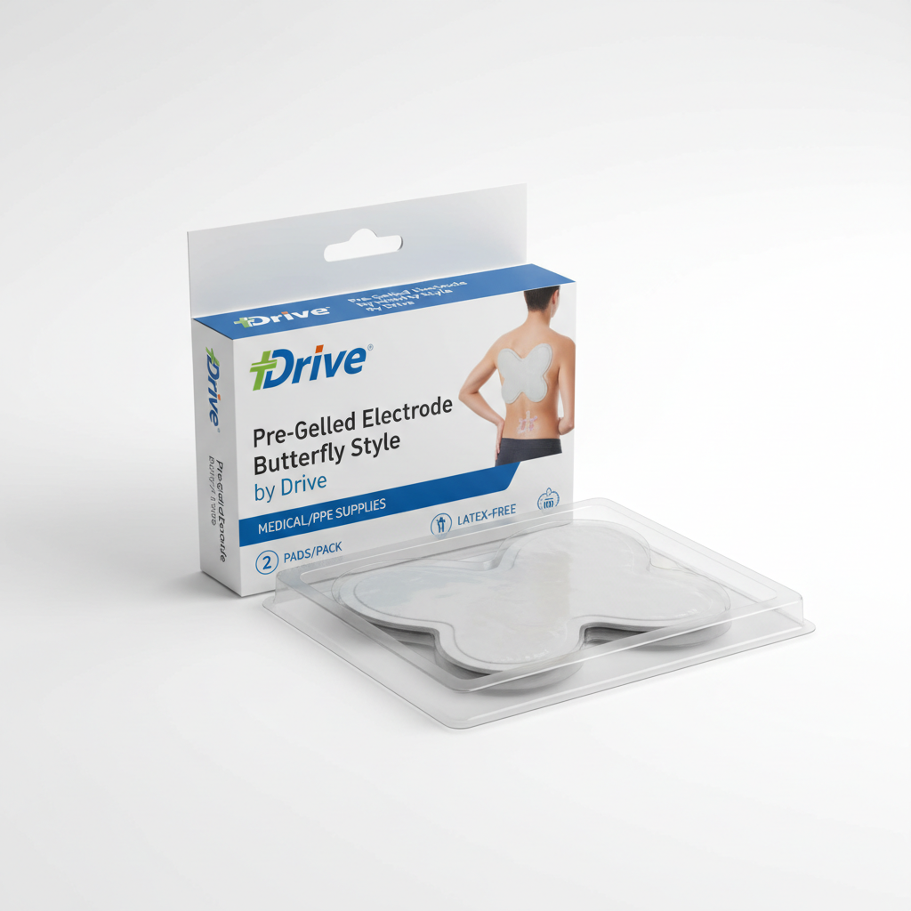 Pre-gelled Electrode Butterfly Style - angled view showing packaging