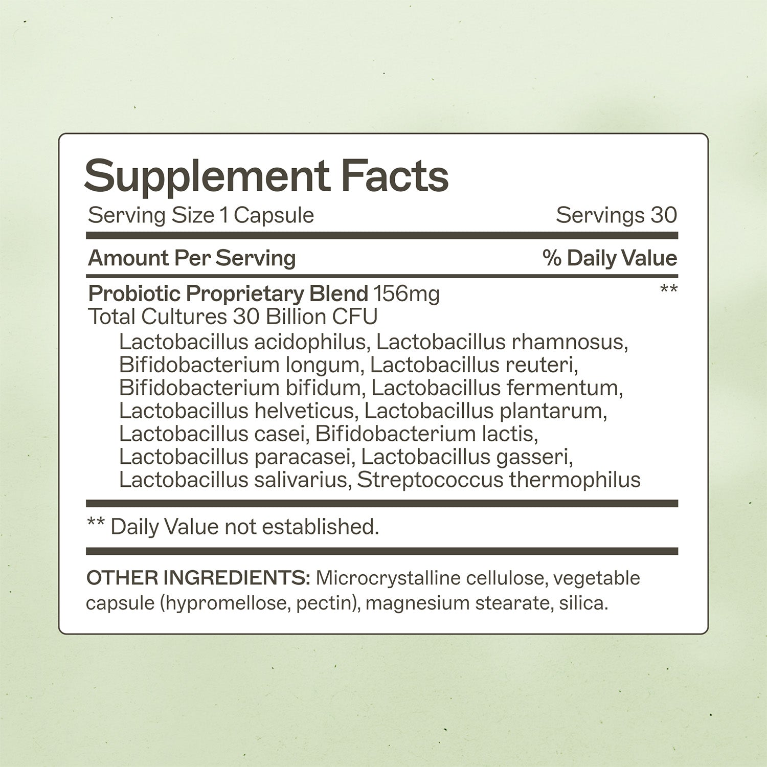 Probiotic 30 Billion Supplement Facts Panel