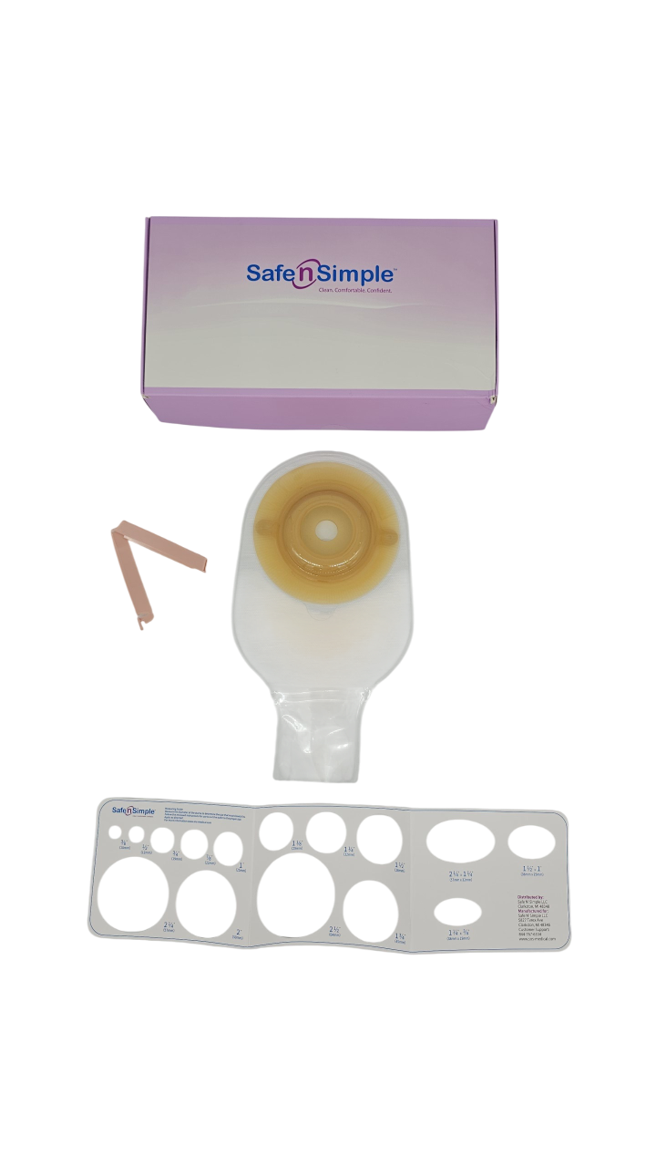 Safe N Simple 12″ Convex Pre-Cut Extended Wear Drainable 1-Piece Pouch (80 Count)