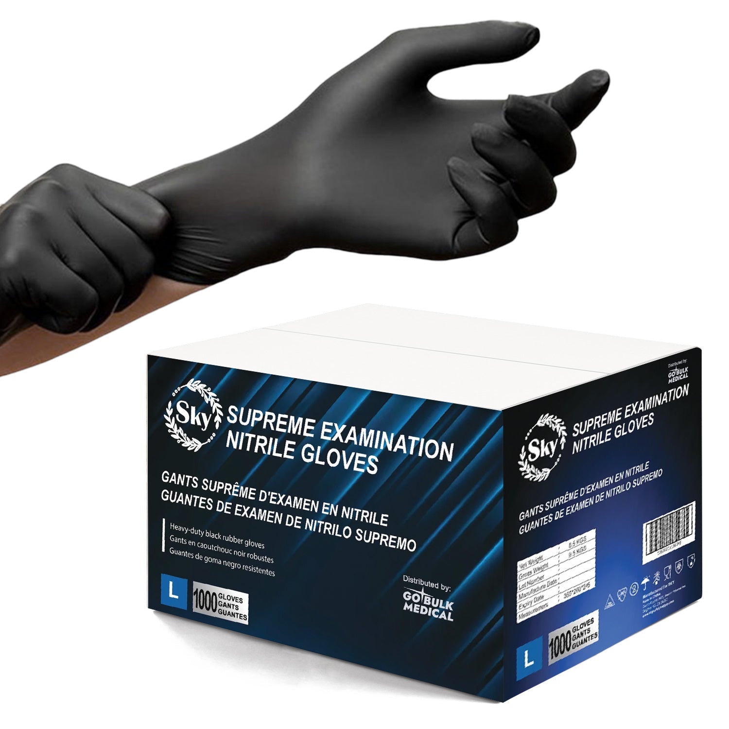 Sky Black Nitrile Exam Gloves - Case of 1000, 5 mil Thick, Powder-Free, Non-Sterile, Heavy Duty Disposable Gloves