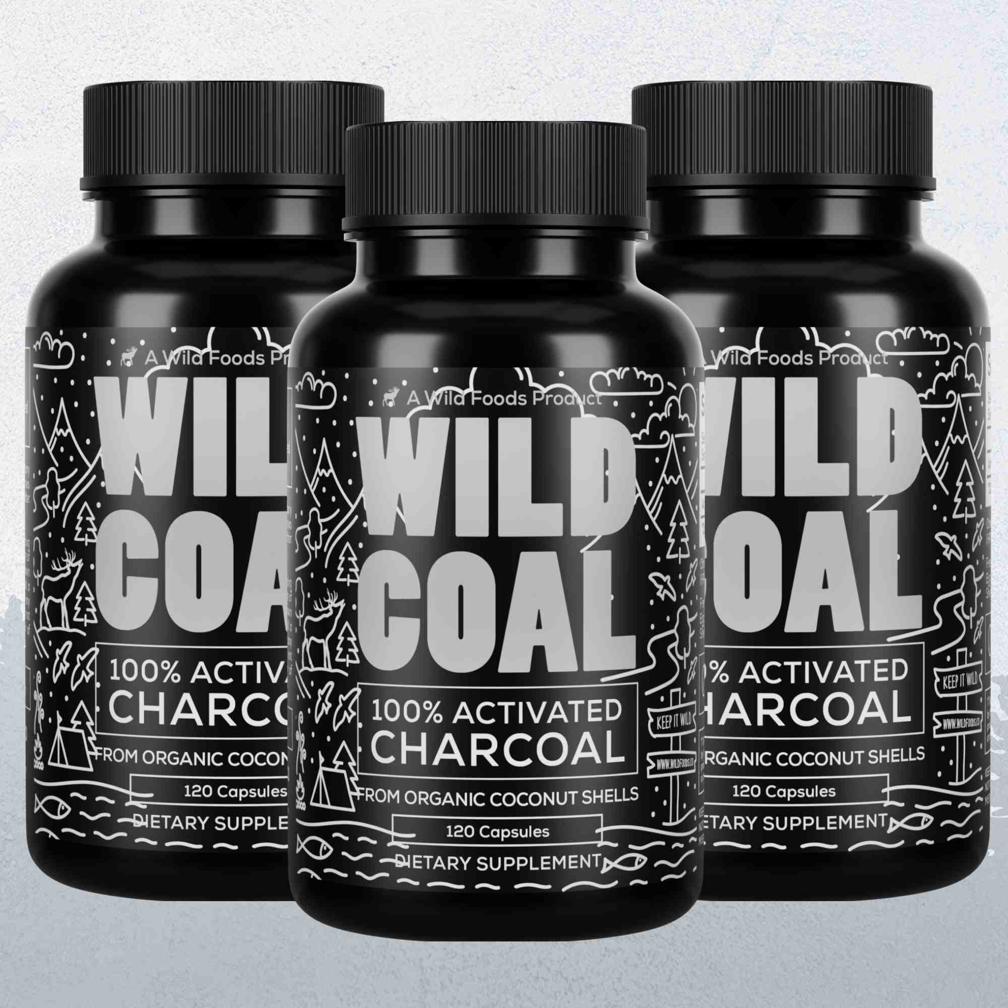 Activated Charcoal Capsules, 60 servings - Made from 100% Organic Coconuts by Wild Foods