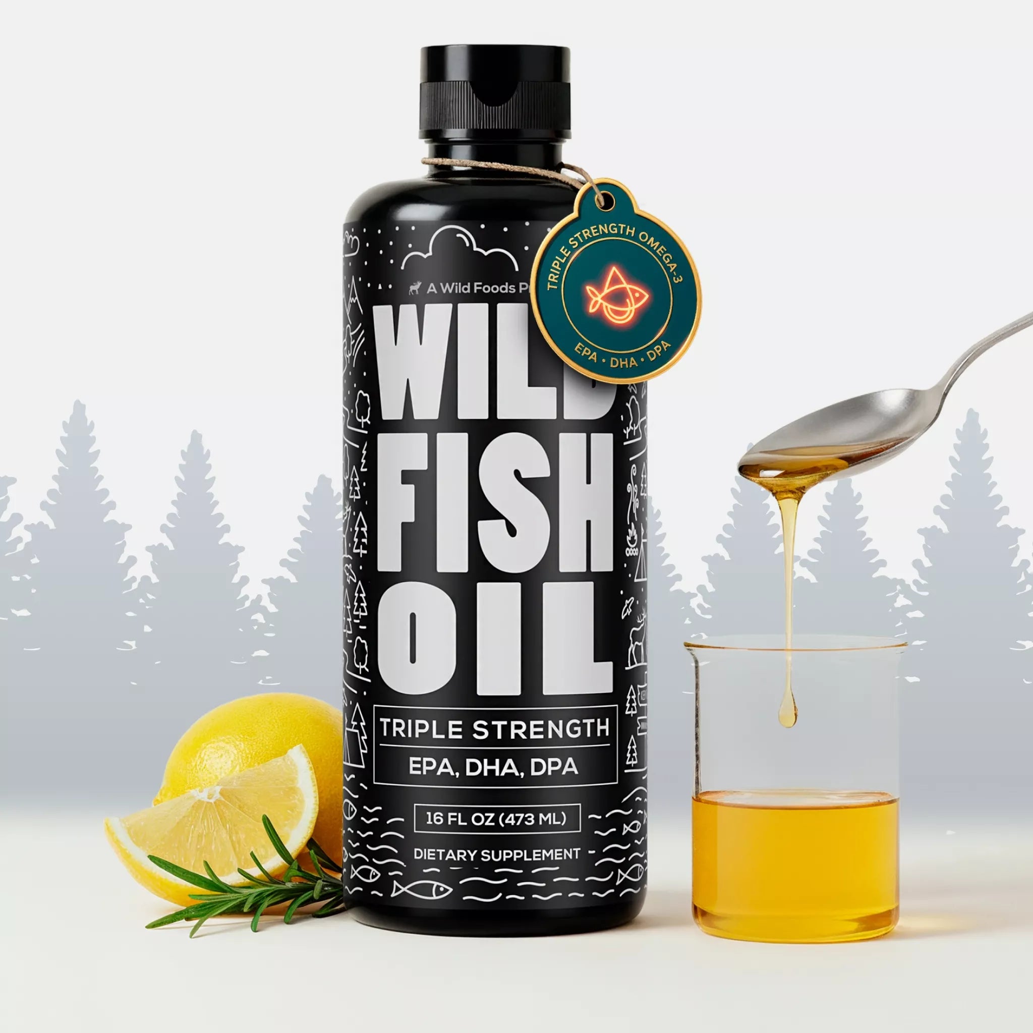 Fish Oil Liquid, 94 servings - Omega-3 DHA, EPA, DPA by Wild Foods