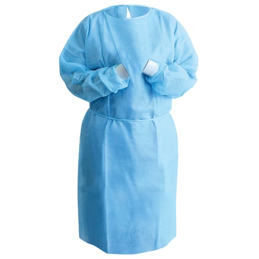 Disposable Isolation Gowns with Elastic Cuffs - Universal Size, Level 2, SMS, 180/Case - Blue
