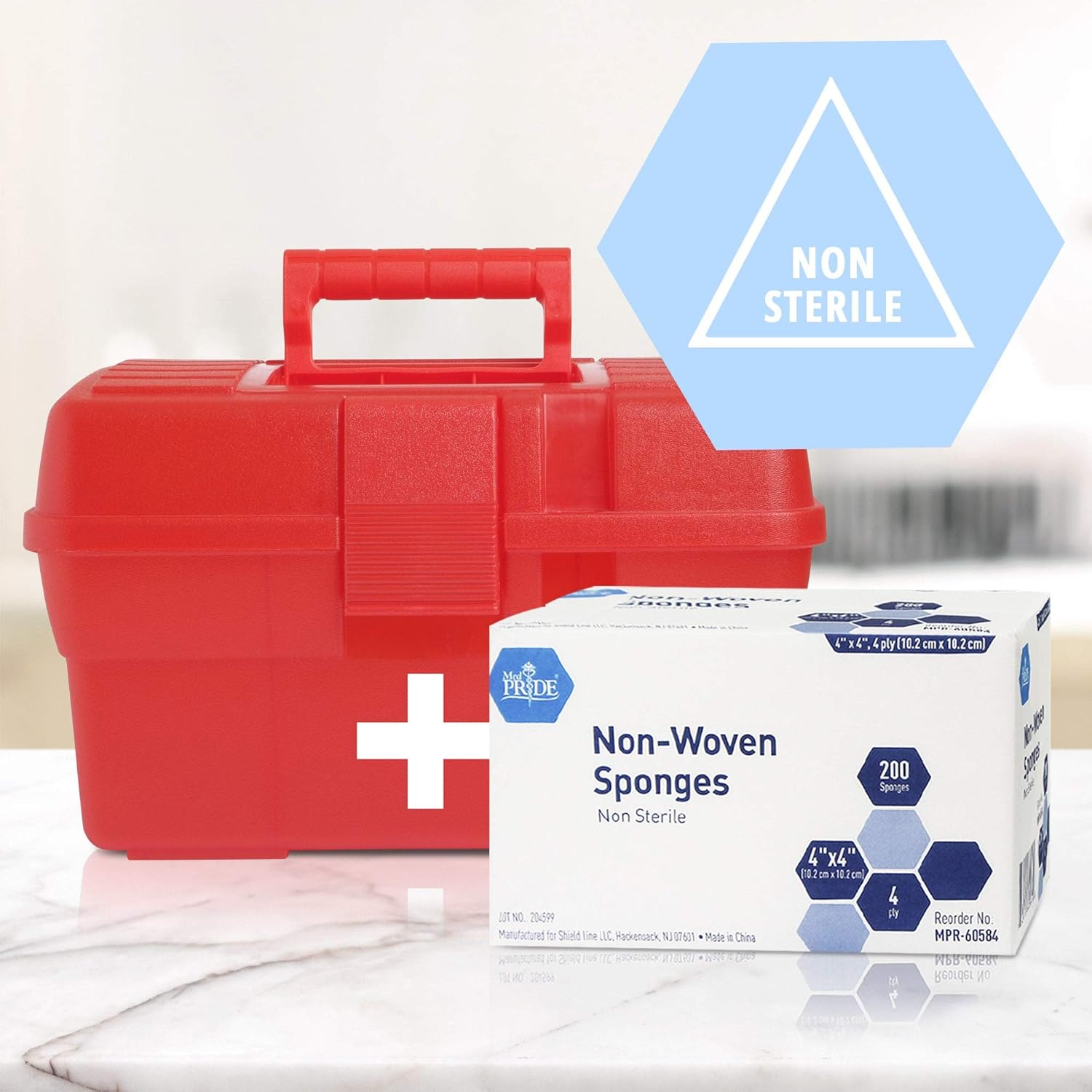 MedPride Non-Woven Surgical Sponges, First Aid Wound Care Dressing Sponge Non-Sterile - 4"x4" - 4 Ply, 200/Box, Case of 10 (2000 Count)