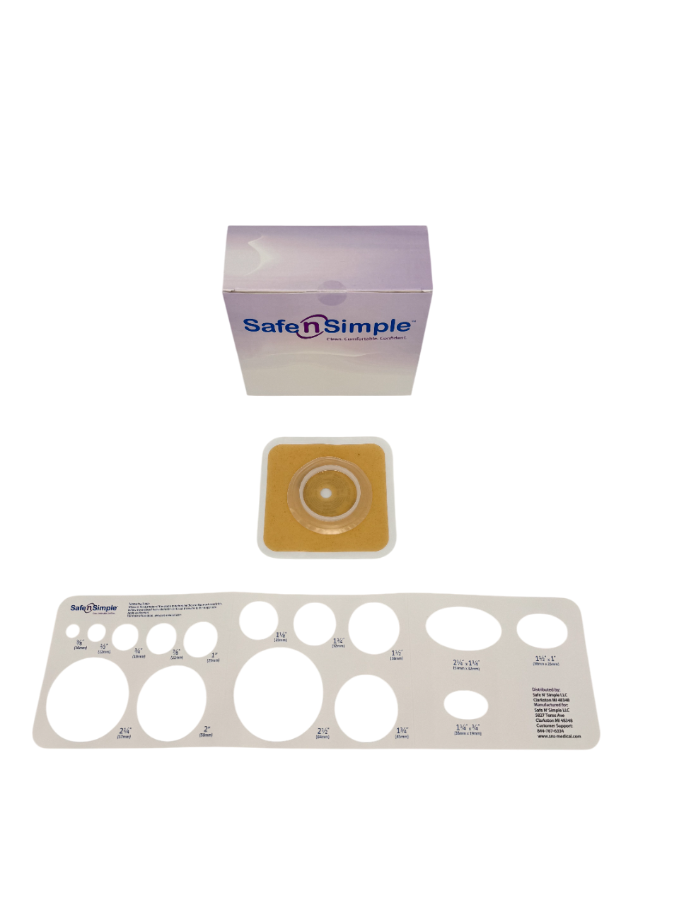 Safe N Simple 2-Piece Wafer Standard Wear Solid Hydrocolloid 45mm 1 3/4" Flange Cut to Fit (80 Count)