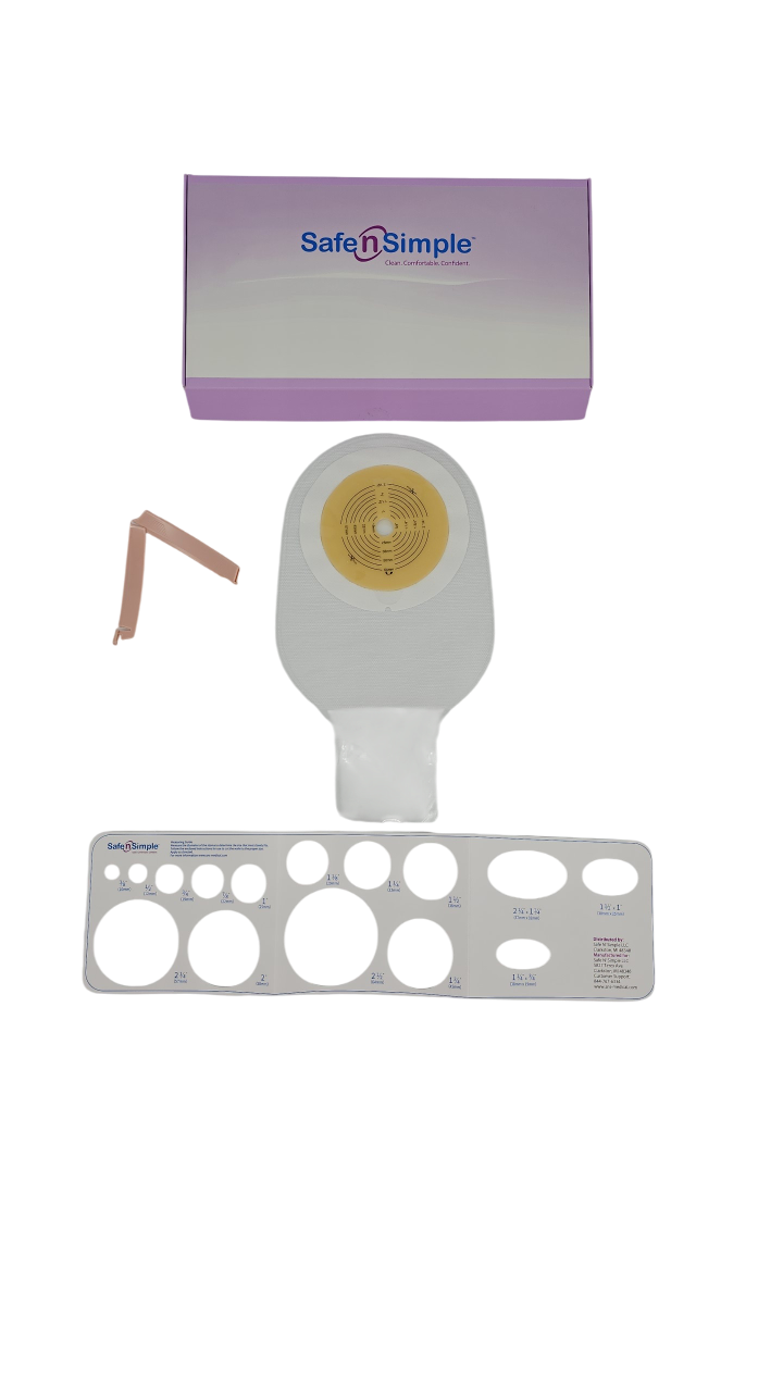 Safe N Simple 12" Drainable One Piece Pouch Standard Wear Cut-to-Fit Transparent With Tape Collar and Standard Curved Tail Closure (80 Count)