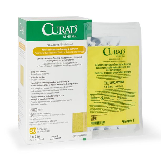 חבישה של CURAD XEROFORM GAUZE, סטרילית, 2" X 2", 150/CS