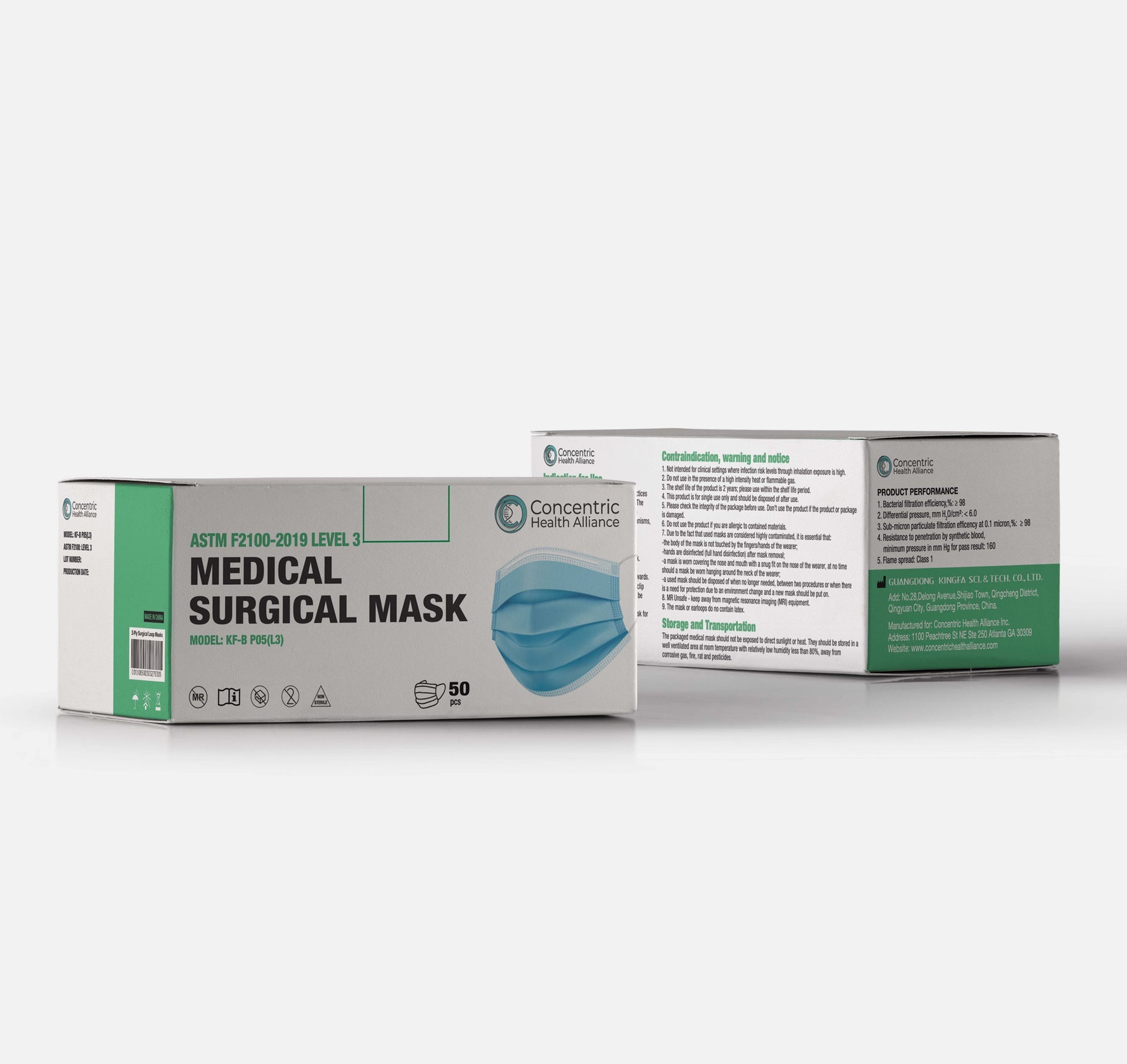 מסכות לולאה כירורגית תלת שכבתית של Kingfa למבוגרים - 50/BX, 2500/CS