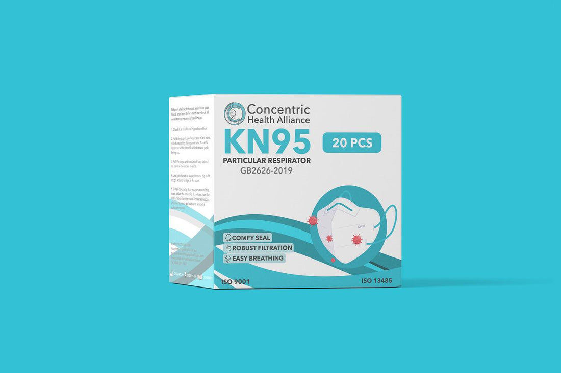 Concentric Health Alliance KN95 מסכות למבוגרים CHA ממותג WHITE - 20/BX, 2000/CS
