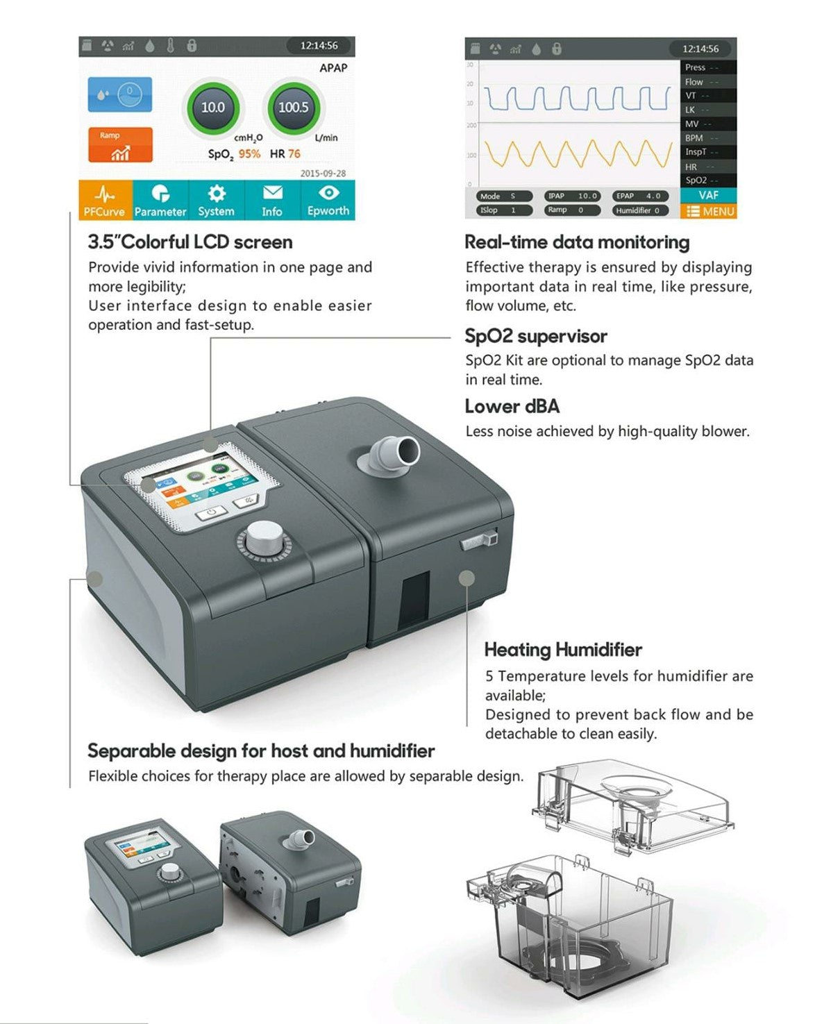 מכונת CPAP אוטומטית של ResPlus עם מכשיר אדים מחומם
