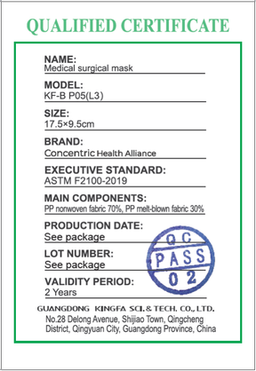 מסכות לולאה כירורגית תלת שכבתית של Kingfa למבוגרים - 50/BX, 2500/CS